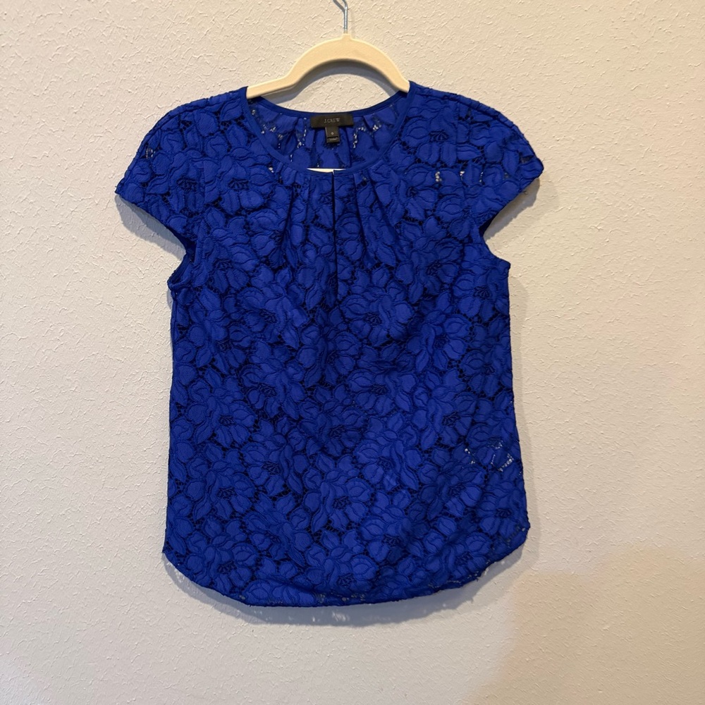 J. Crew Royal Blue Floral Lace Blouse